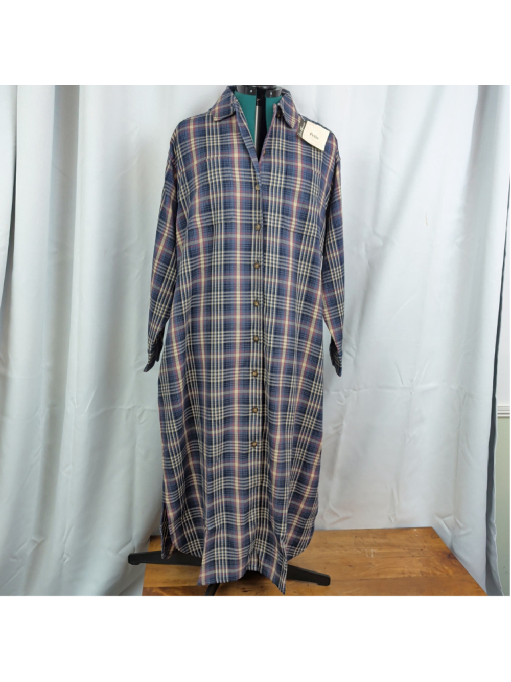Vintage Deadstock Eddie Bauer Cotton Plaid Flannel Shirt Dress Large Petite